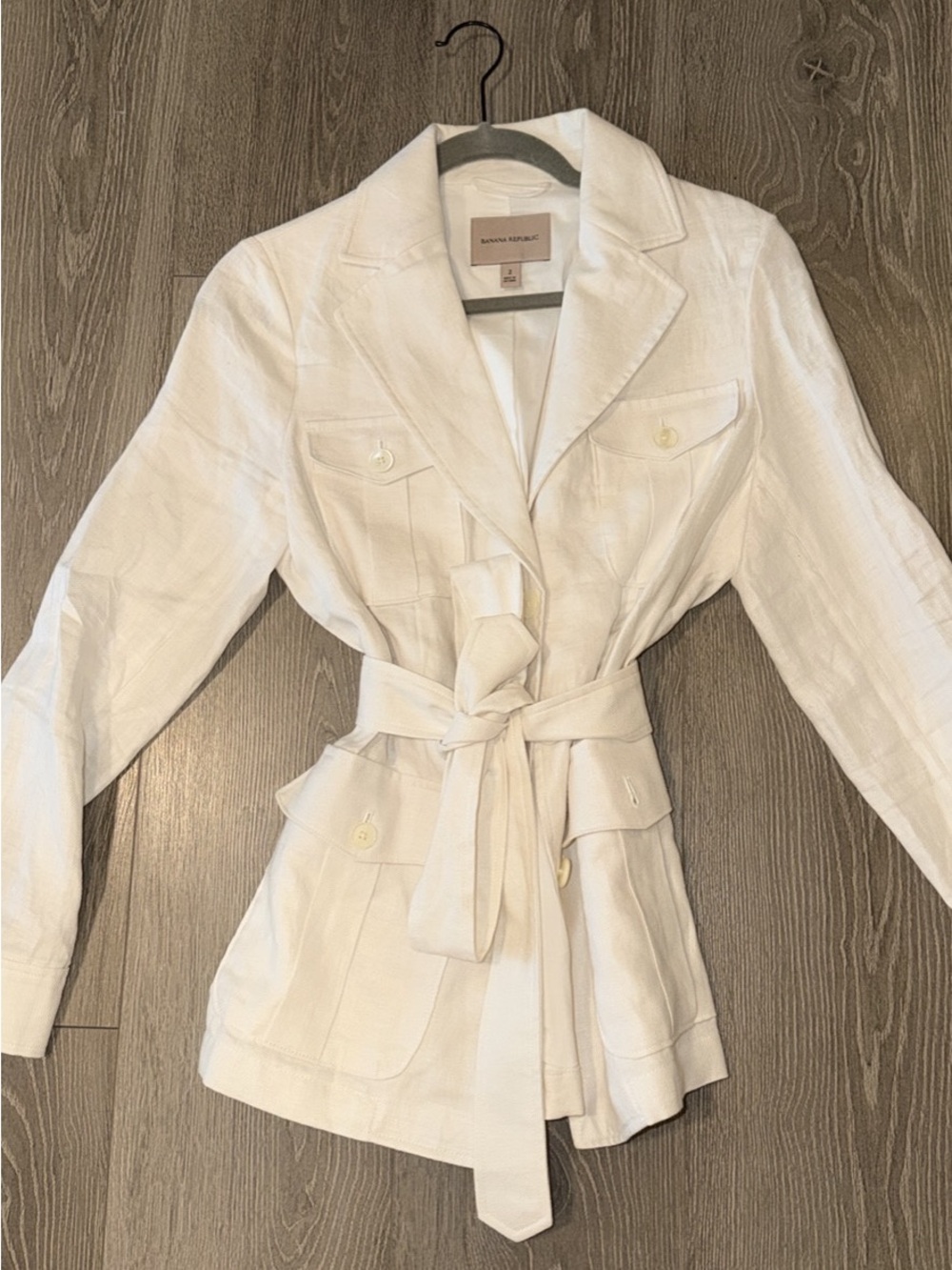Banana Republic White Linen Belted Safari Blazer